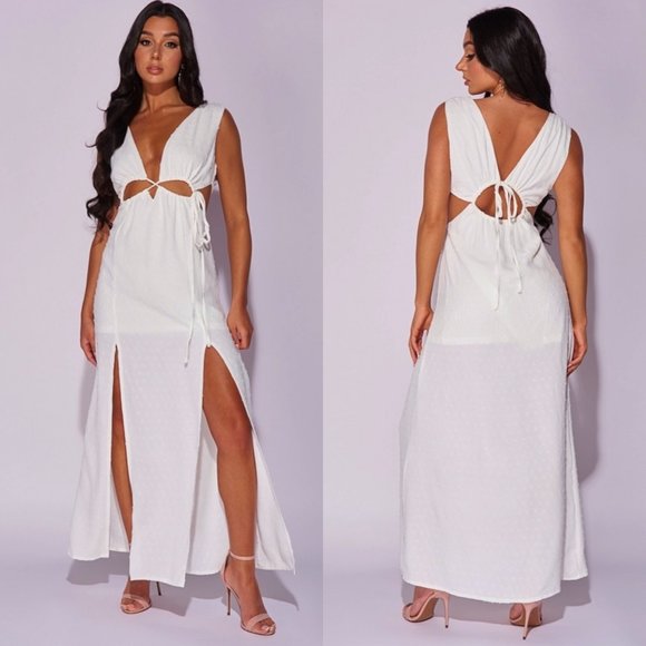 Sleeveless Draped Detail Open Back Maxi Dress - White main image 0